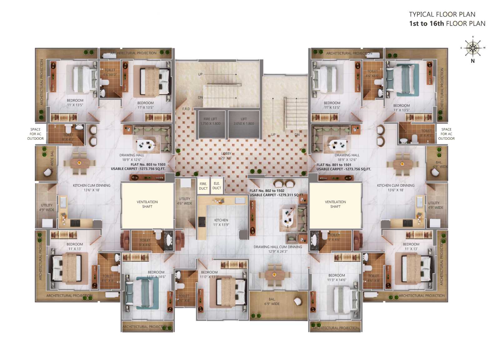 Typical floor plan 1st - 16th floor
